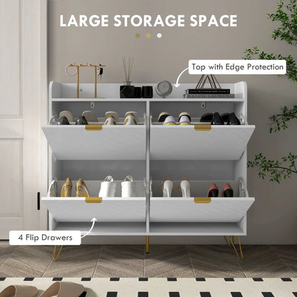 Shoe Storage Cabinet, 4 Flip Drawers, Adjustable Shelf, Holds 16 Pairs, White Shoe Storage Cabinets & Racks at Gallery Canada
