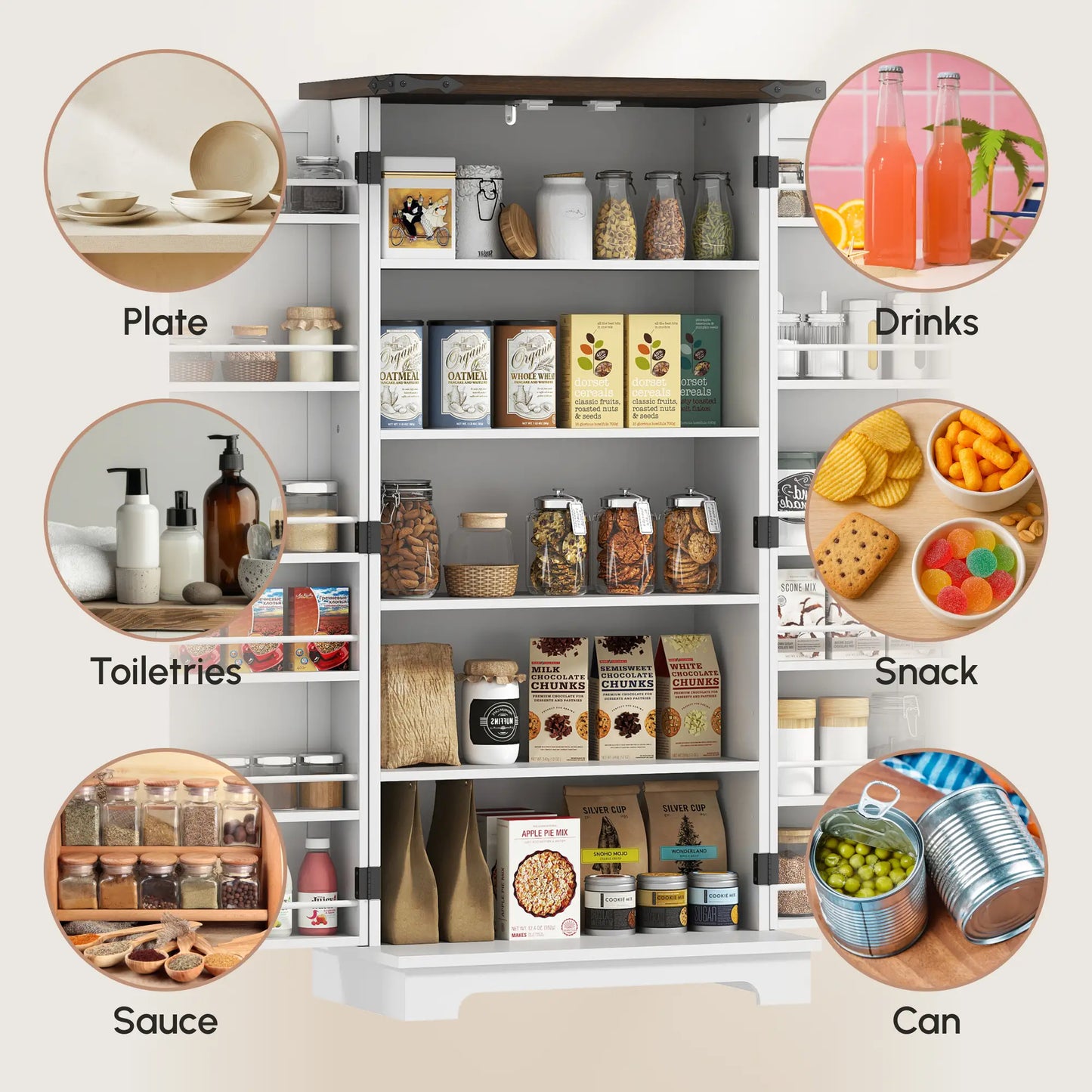 47" Kitchen Pantry Cabinet, Adjustable Shelves, White Kitchen Pantry Cabinets at Gallery Canada