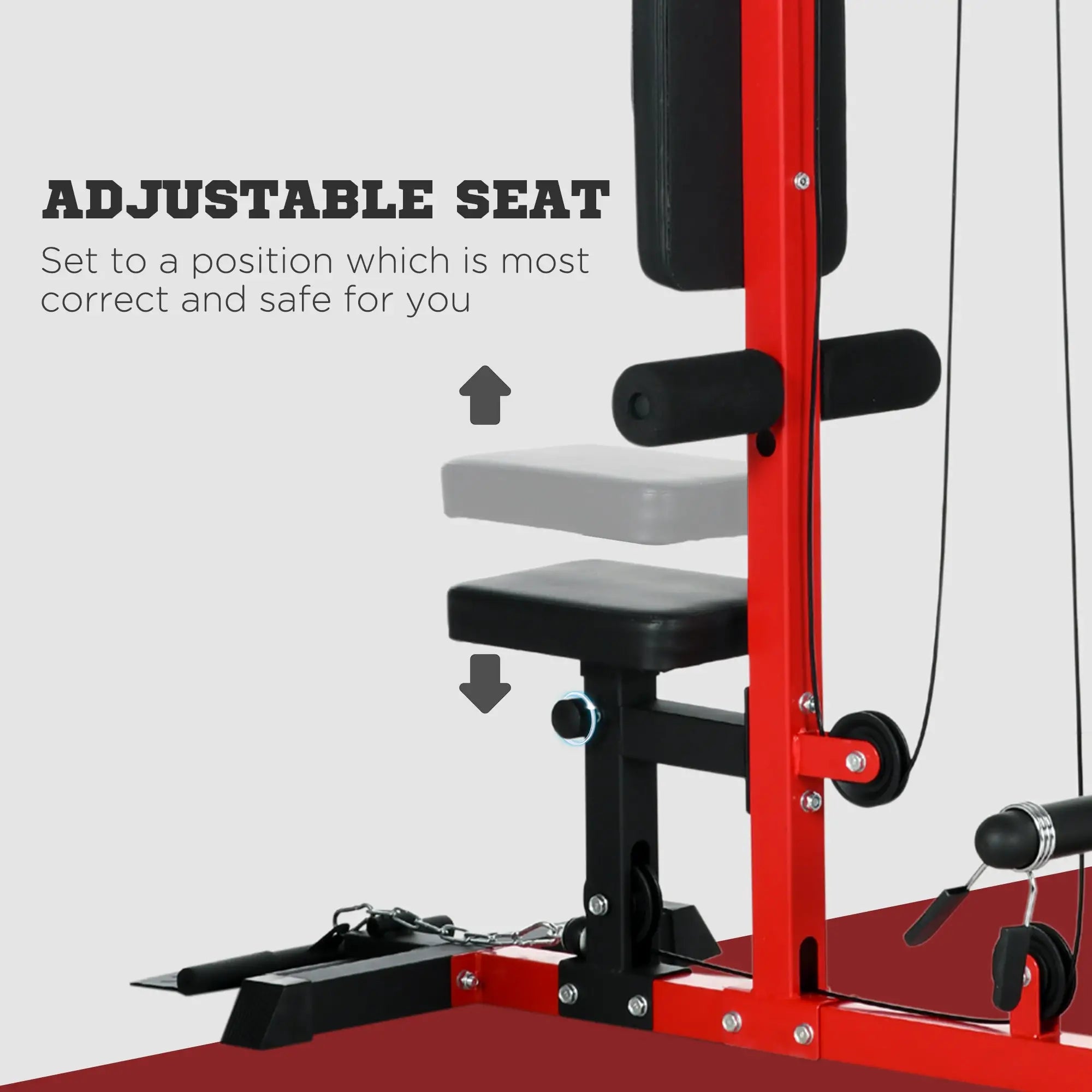 Lat Pull Down Machine, High Low Pulley, Adjustable Seat, Flip-Up Footplate, Red Power Towers at Gallery Canada
