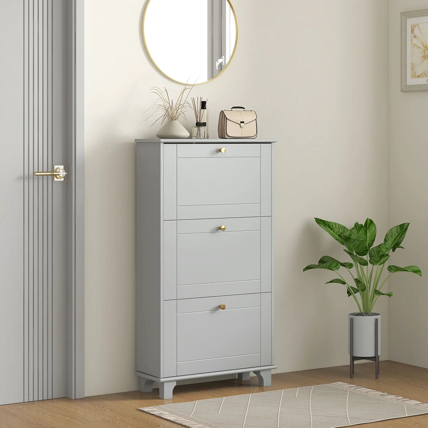 Narrow Shoe Storage, 3 Flip Drawers, Adjustable Shelves, Holds 12 Pairs, Grey Shoe Storage Cabinets & Racks at Gallery Canada