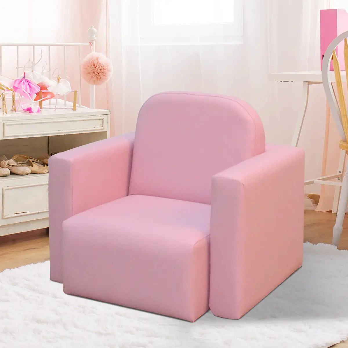 Kids Sofa, 2-in-1 Toddler Table and Chair, Armchair for 3-9 Years, Pink Kids Chairs & Seating at Gallery Canada