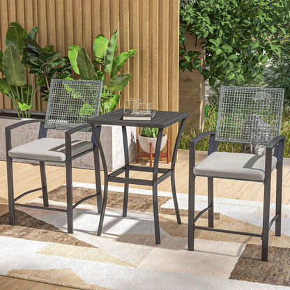 3pc Rattan Patio Bar Table, Chairs with Cushions, Bar Furniture Bistro Sets at Gallery Canada
