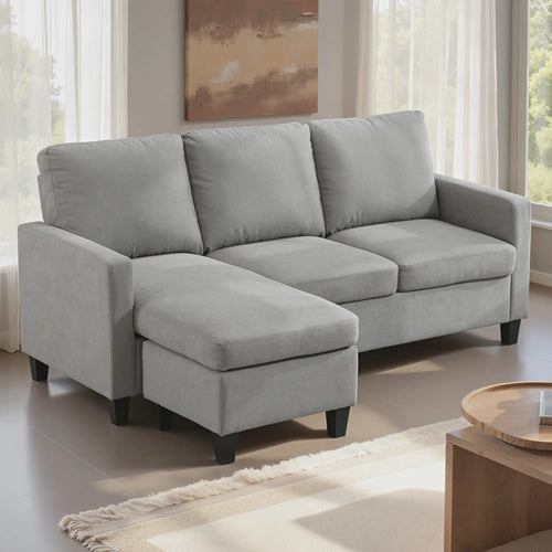 L-Shape Sectional Sofa with Ottoman, Modern Living Room Couch, Light Grey