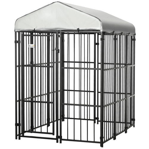 Galvanized Steel Outdoor Dog Kennel, Heavy Duty, Black