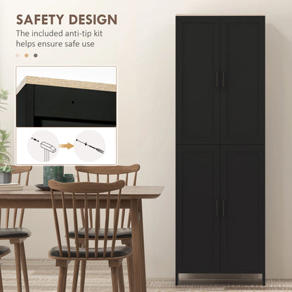 67" 4-Door Kitchen Pantry Cabinet, Adjustable Shelves, Black Kitchen Pantry Cabinets at Gallery Canada