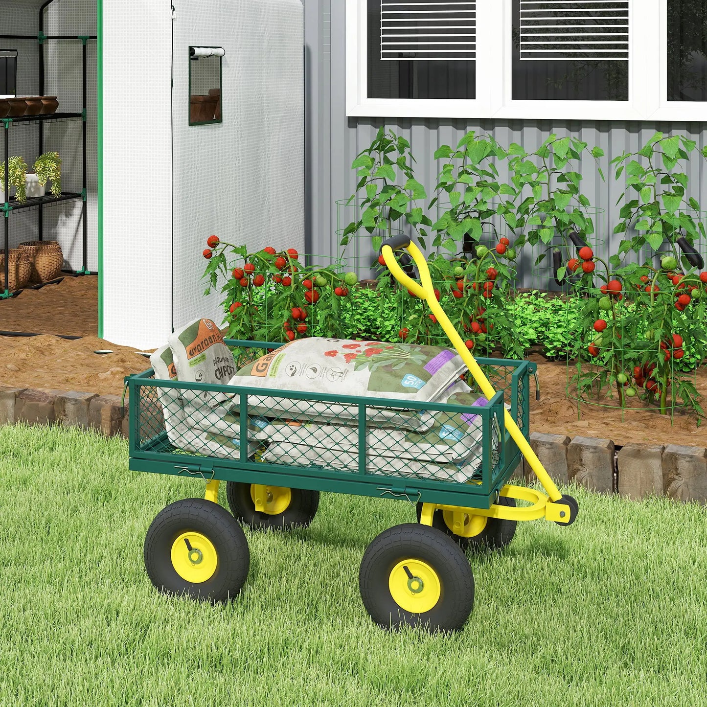 Garden Utility Wagon Cart, Removable Sides, 10" Wheels, Green Folding Garden Carts at Gallery Canada