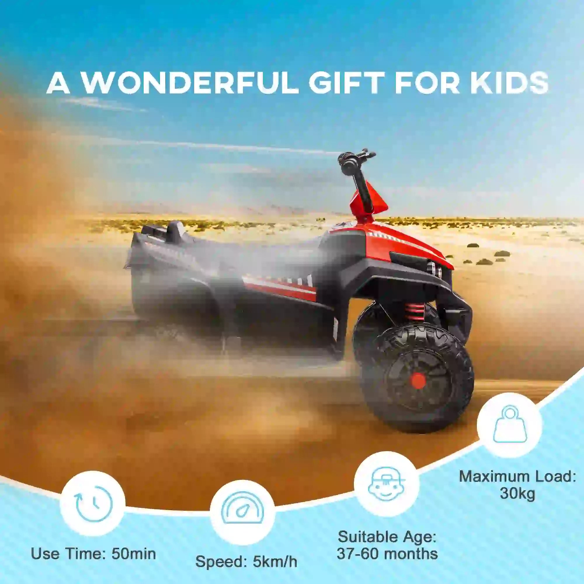 12V Kids ATV, Four Wheels, Spring Suspension, Forward Backward, LED Light, MP3, Red Electric Ride On Toys at Gallery Canada