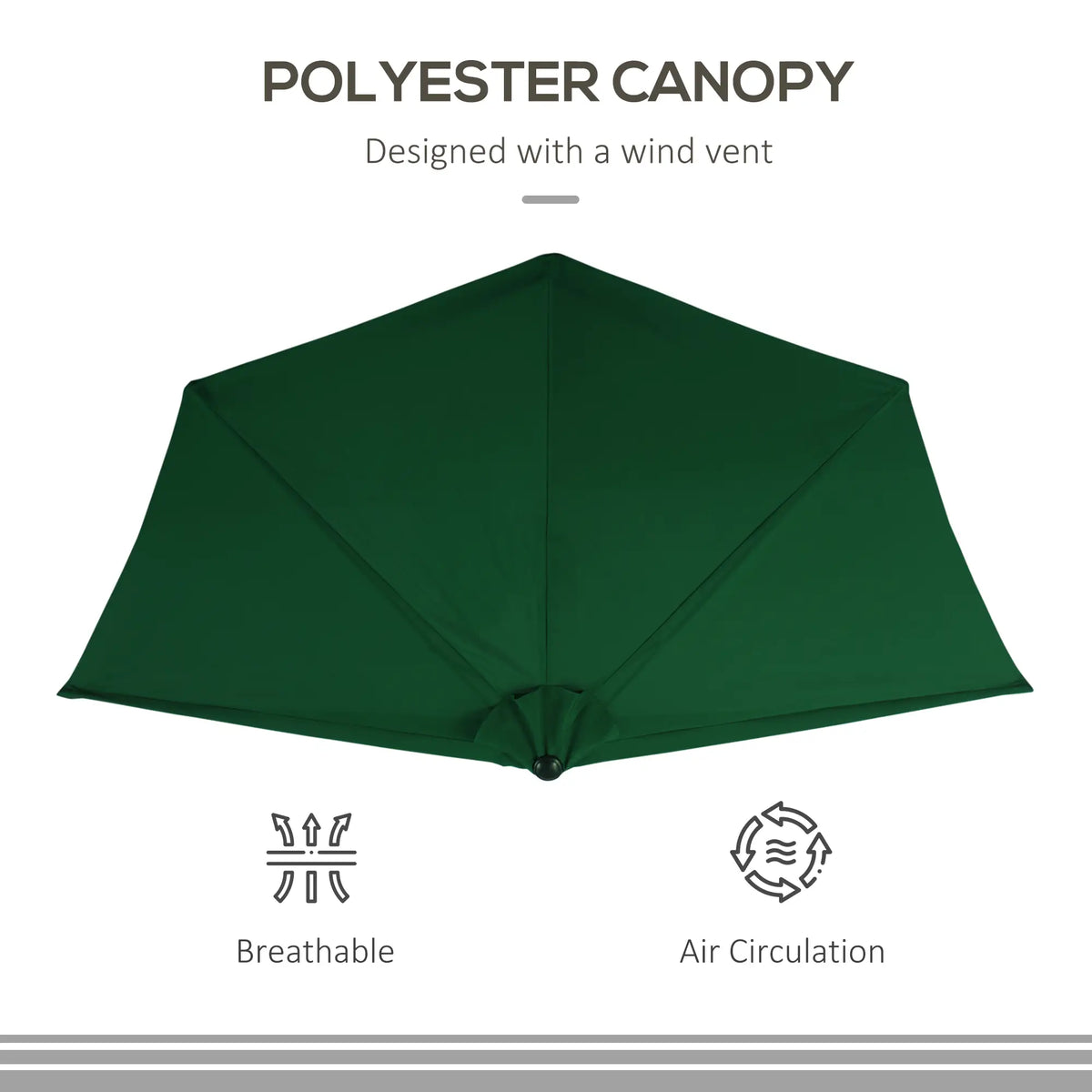 9.8ft Half Umbrella, Semi Round Patio Parasol, Crank Handle, Top Vent, Green Half Round Umbrellas at Gallery Canada