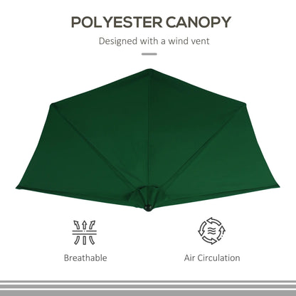 9.8ft Half Umbrella, Semi Round Patio Parasol, Crank Handle, Top Vent, Green Half Round Umbrellas at Gallery Canada