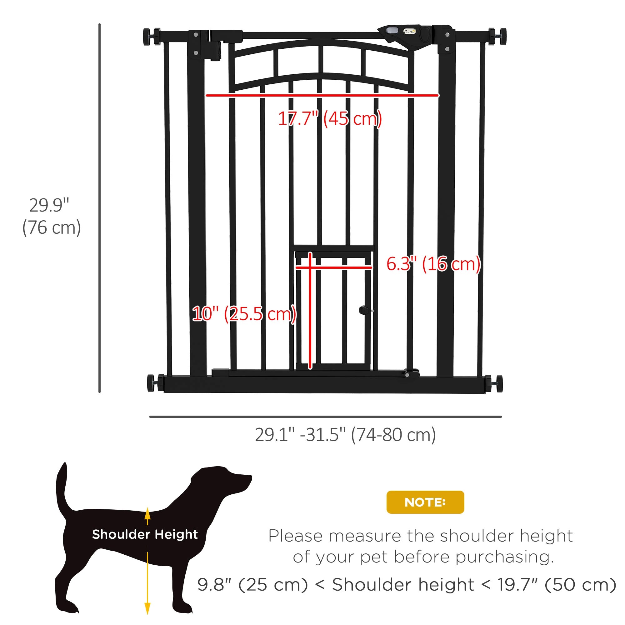 Auto-Close Pet Gate with Cat Door, Double Locking, Fits 29
