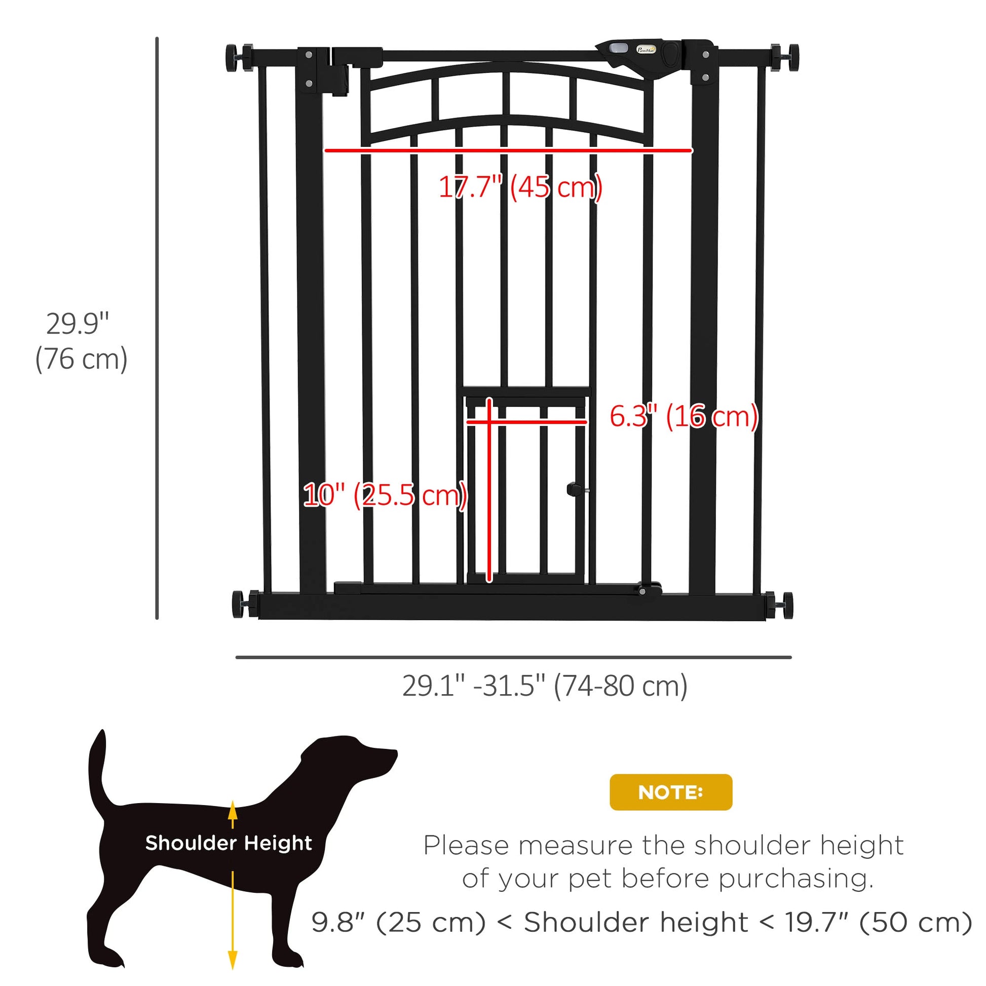 Auto-Close Pet Gate with Cat Door, Double Locking, Fits 29"-31.5" Wide, Black Houses, Kennels & Pens at Gallery Canada
