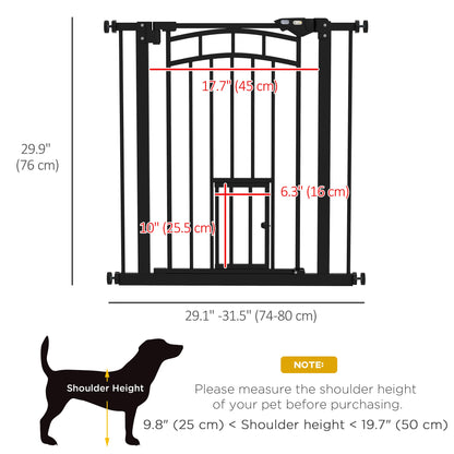 Auto-Close Pet Gate with Cat Door, Double Locking, Fits 29"-31.5" Wide, Black Houses, Kennels & Pens at Gallery Canada