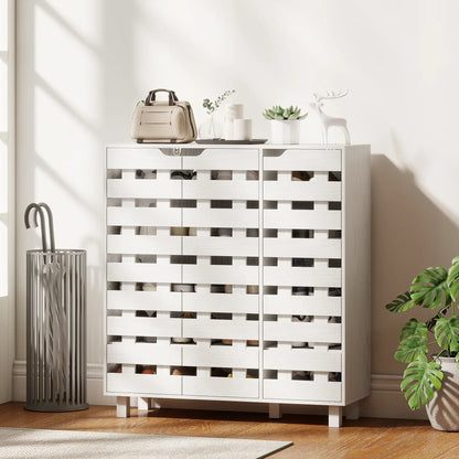 Shoe Cabinet, 21 Pair Storage with Hollowed-Out Doors, White Shoe Storage Cabinets & Racks at Gallery Canada