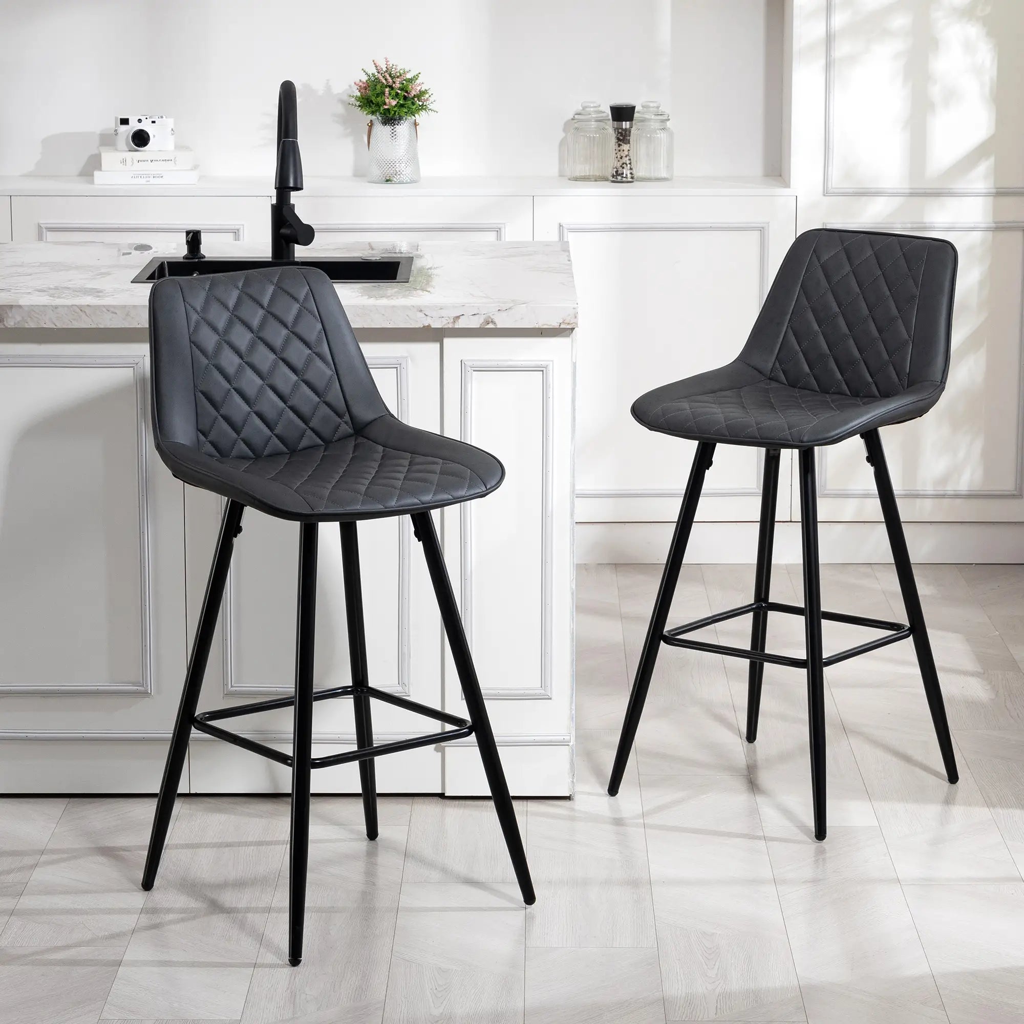 PU Leather Counter Height Bar Chairs Set of 2, 27.75