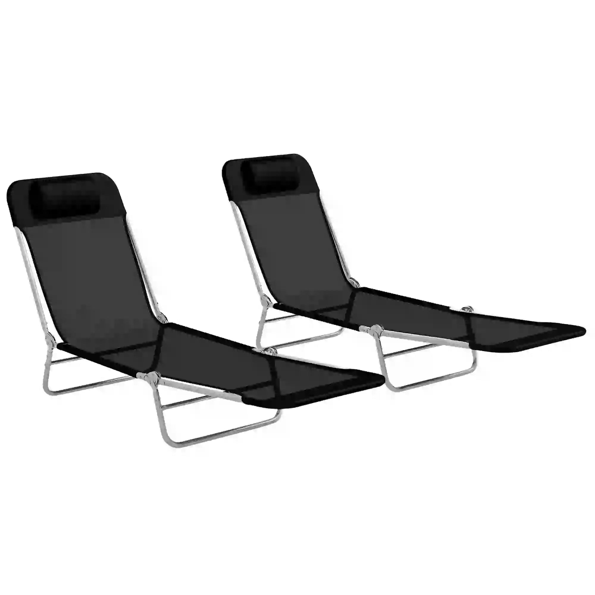 Folding Outdoor Lounge Chair Set, 2 Reclining Tanning Chairs, 5-Position Adjustable Backrest, Black Lounger Chairs at Gallery Canada