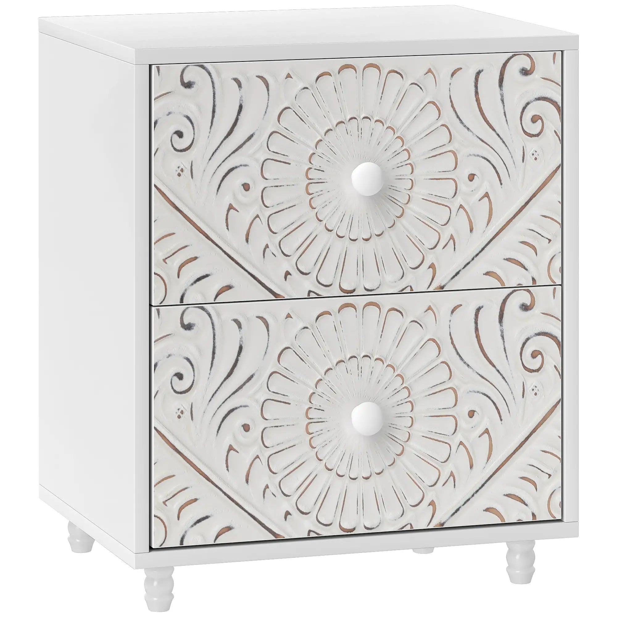 Mid-Century Bedside Table, Nightstand with 2 Drawers, White Bedside Tables at Gallery Canada