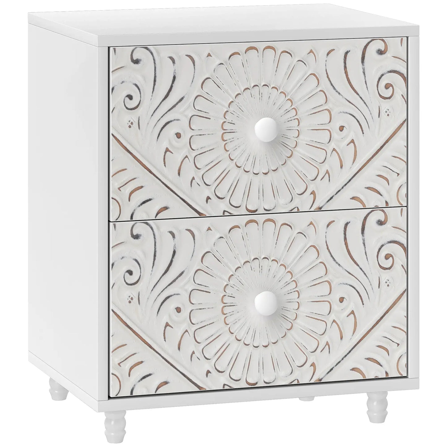 Mid-Century Bedside Table, Nightstand with 2 Drawers, White Bedside Tables at Gallery Canada