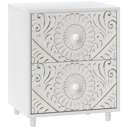 Mid-Century Bedside Table, Nightstand with 2 Drawers, White Bedside Tables at Gallery Canada