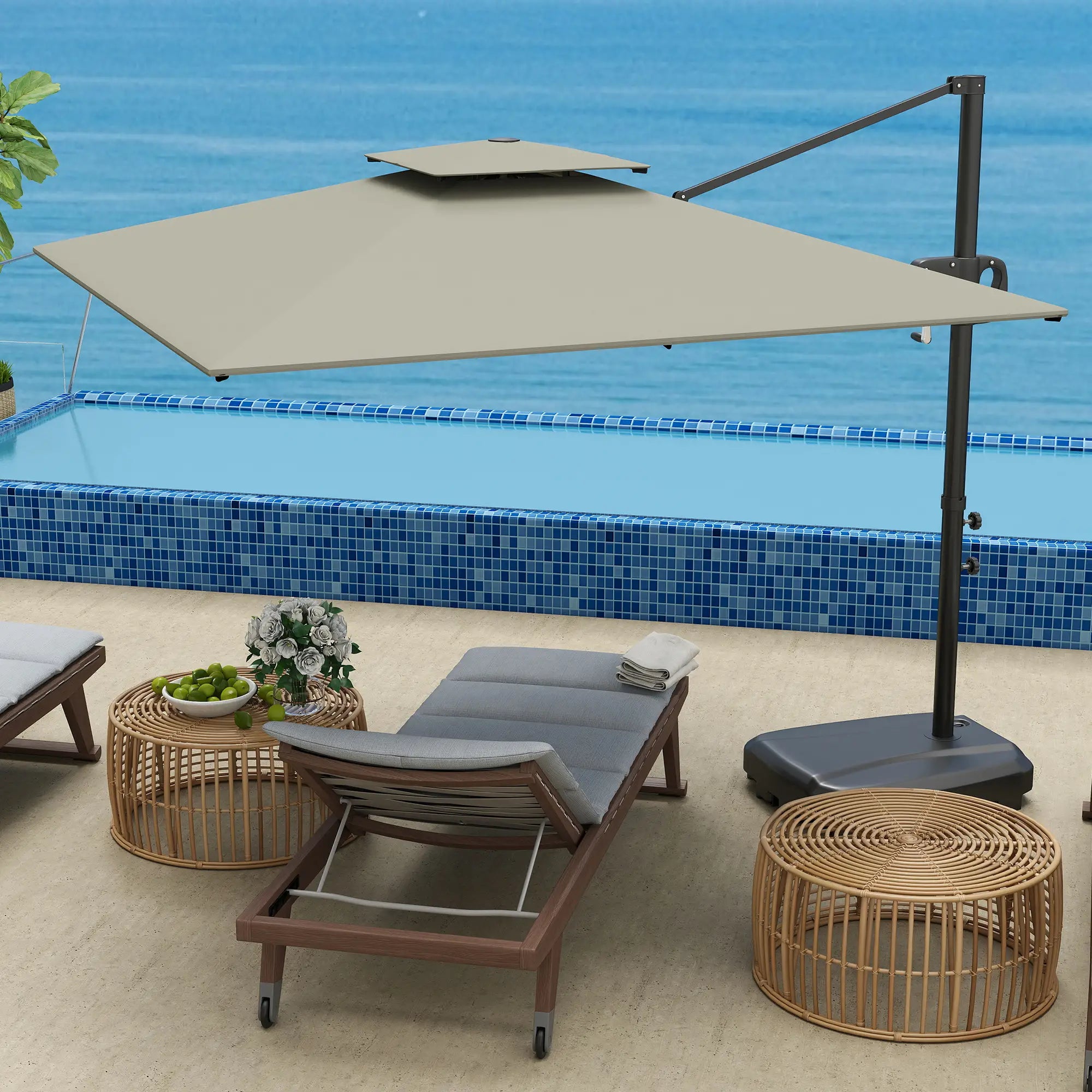 Square Cantilever Patio Umbrella, Double Top Offset, 8' x 9', Light Grey Offset Cantilever Umbrellas at Gallery Canada