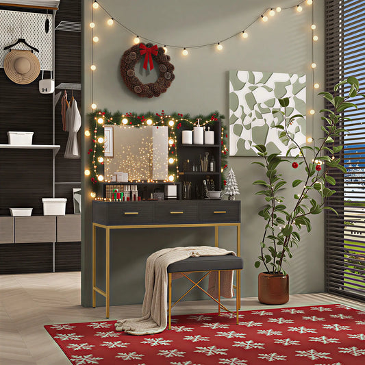 LED Vanity Table With Mirror, 3 Drawers, Black Dressing & Vanity Tables Black at Gallery Canada