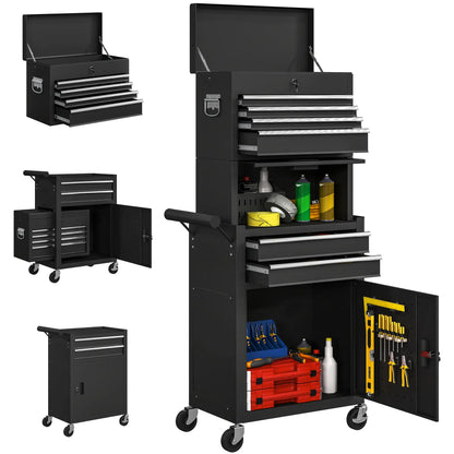 Large Tool Cabinet, 3-in-1 Rolling Chest, Detachable Storage with 6 Drawers and Pegboard, Black Tool Organizers at Gallery Canada