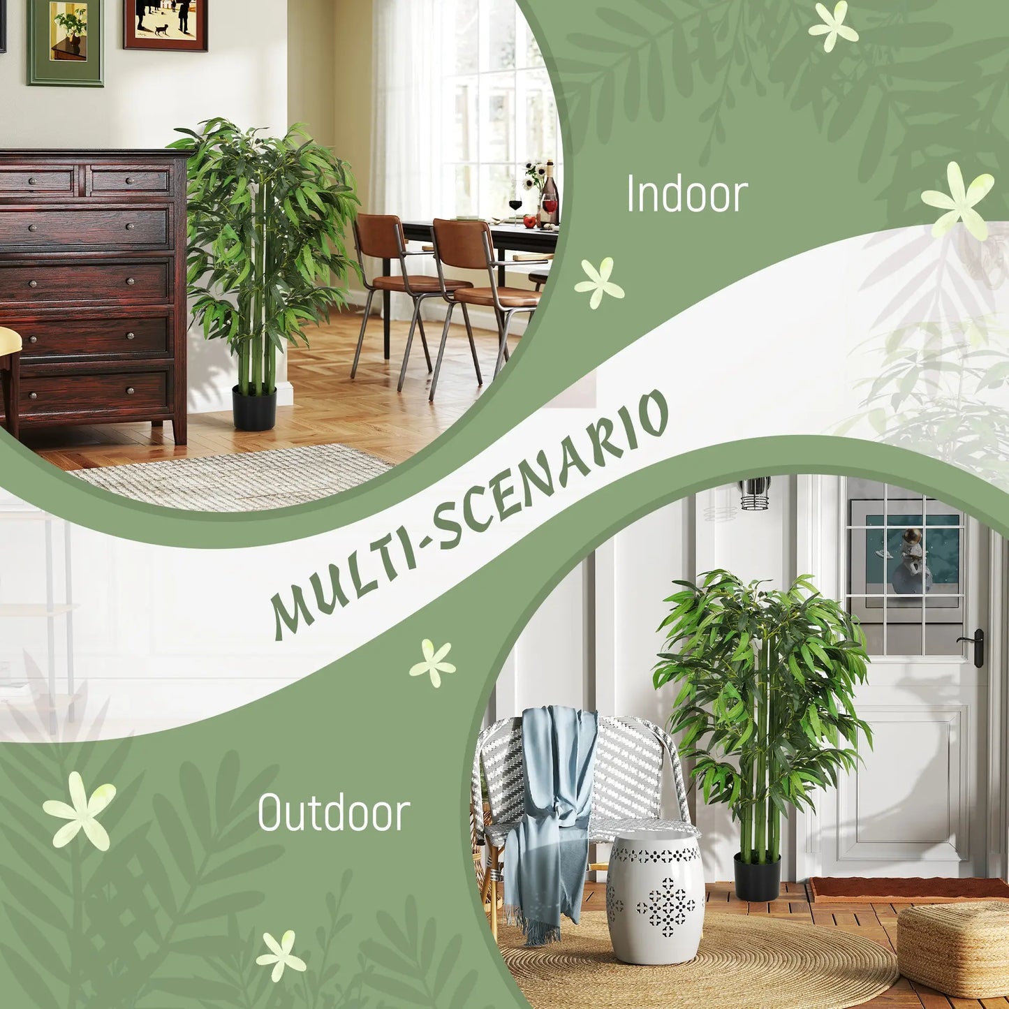 4.6FT Artificial Bamboo Tree Set, Decorative Faux Plant In Nursery Pot