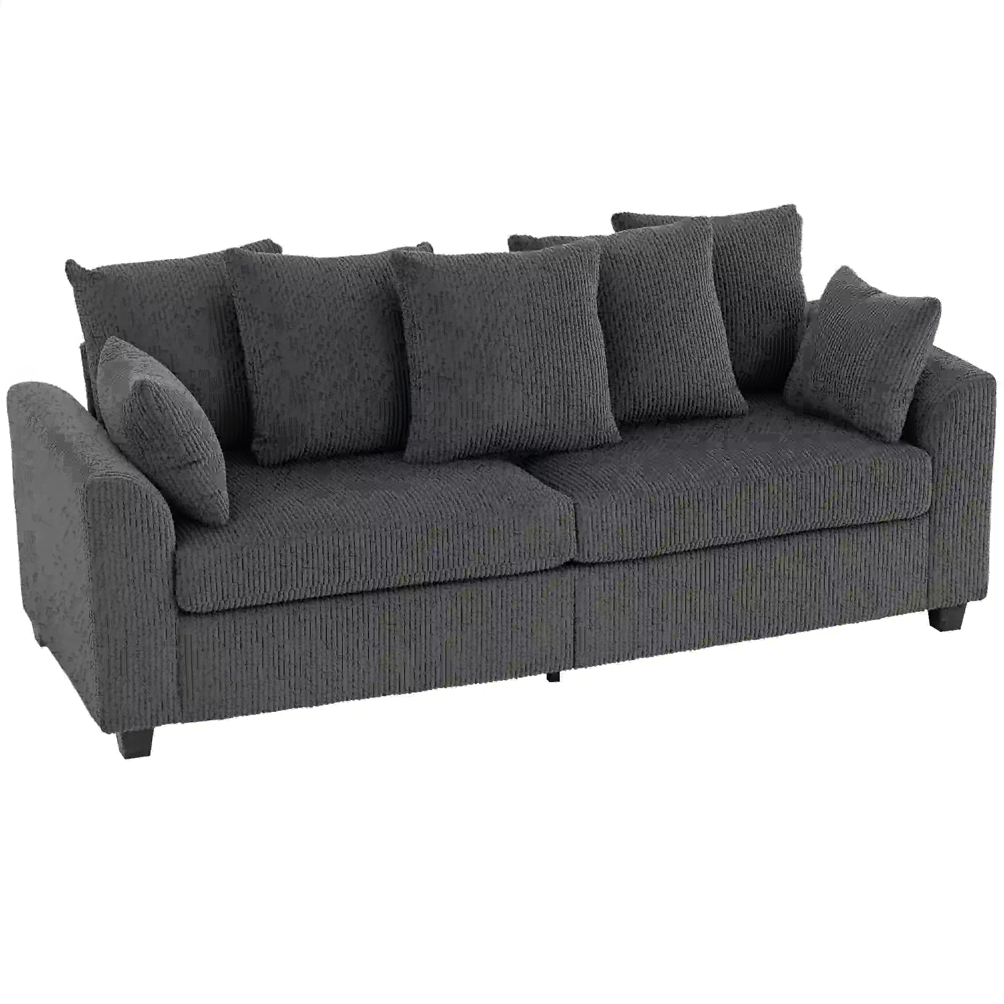 Corduroy Couch, 3 Seater Sofa, Modern Upholstered with Curved Armrests, 8 Removable Pillows, Dark Grey 3-Seater Sofas at Gallery Canada