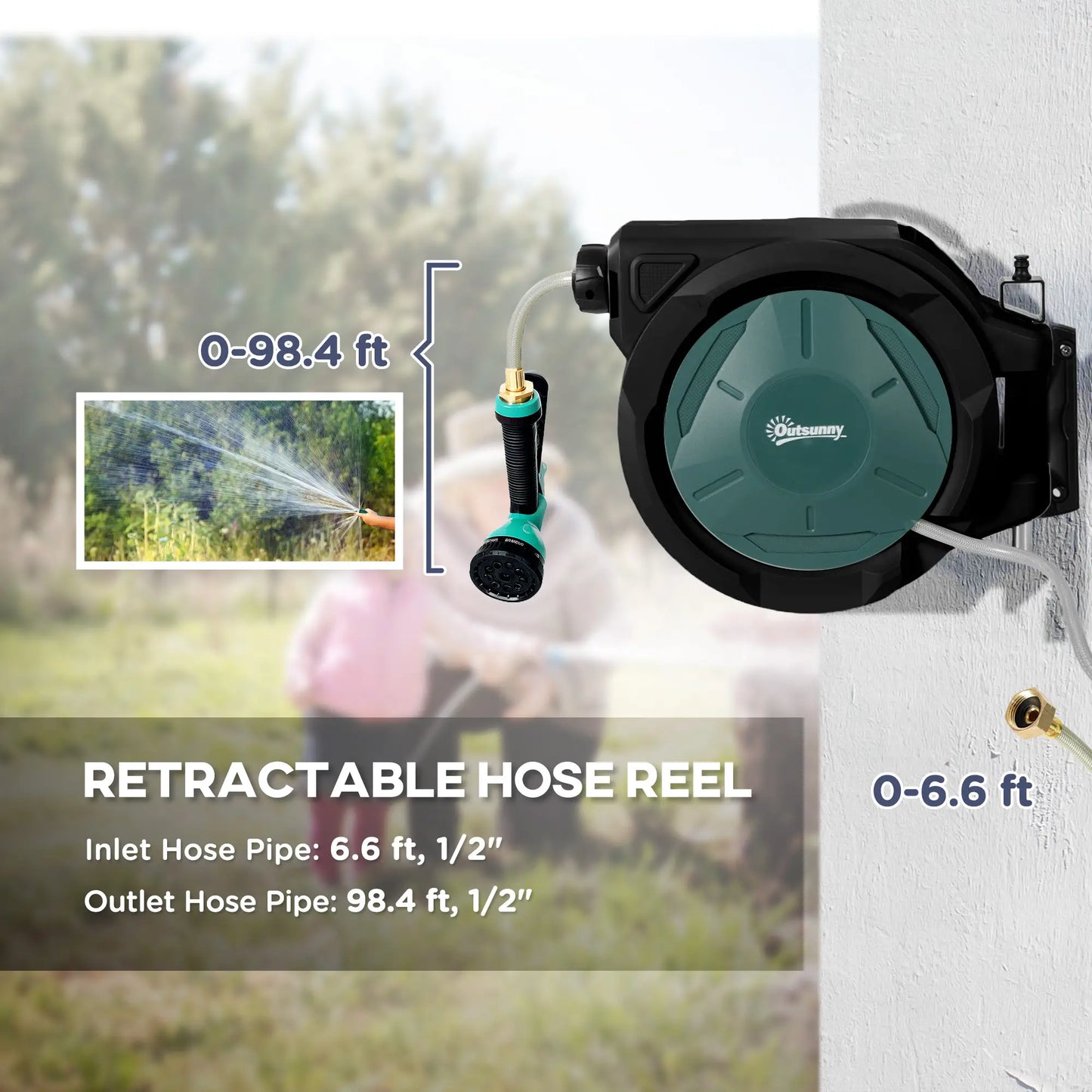 1/2 in x 100ft Wall Mounted Garden Hose Reel, Auto Rewind, Black Garden Accessories at Gallery Canada