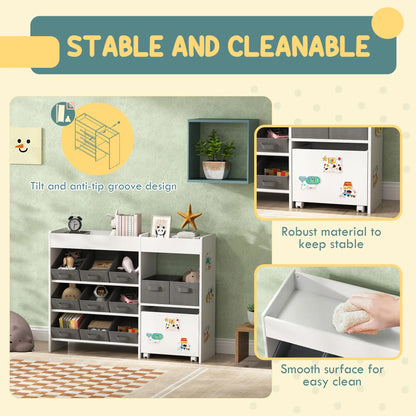Kids Toy Storage Organizer with 11 Bins, Moveable Cabinet, Top Shelves, 3 Stickers, for Nursery, Playroom, White Bookshelves & Bookcases at Gallery Canada