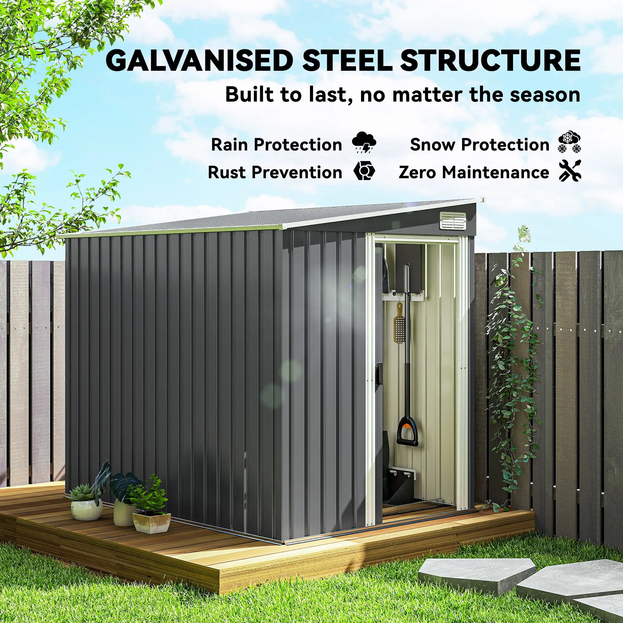 5'x7' Lean To Metal Shed, Sliding Door, 2 Vents, Dark Grey Sheds at Gallery Canada
