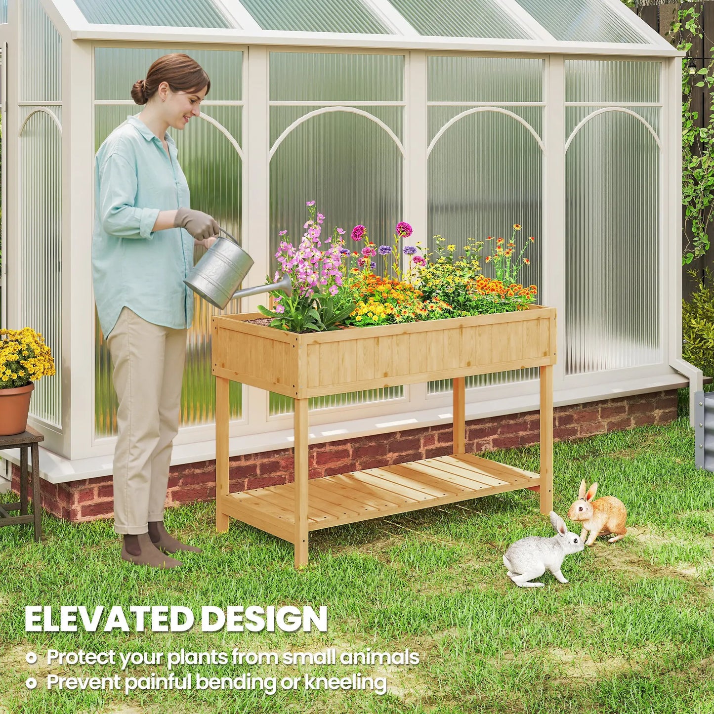 43.25" x 18" x 30" Raised Garden Bed, Wooden Plant Stand, 8 Grid Box, Natural Wood Elevated Garden Beds at Gallery Canada