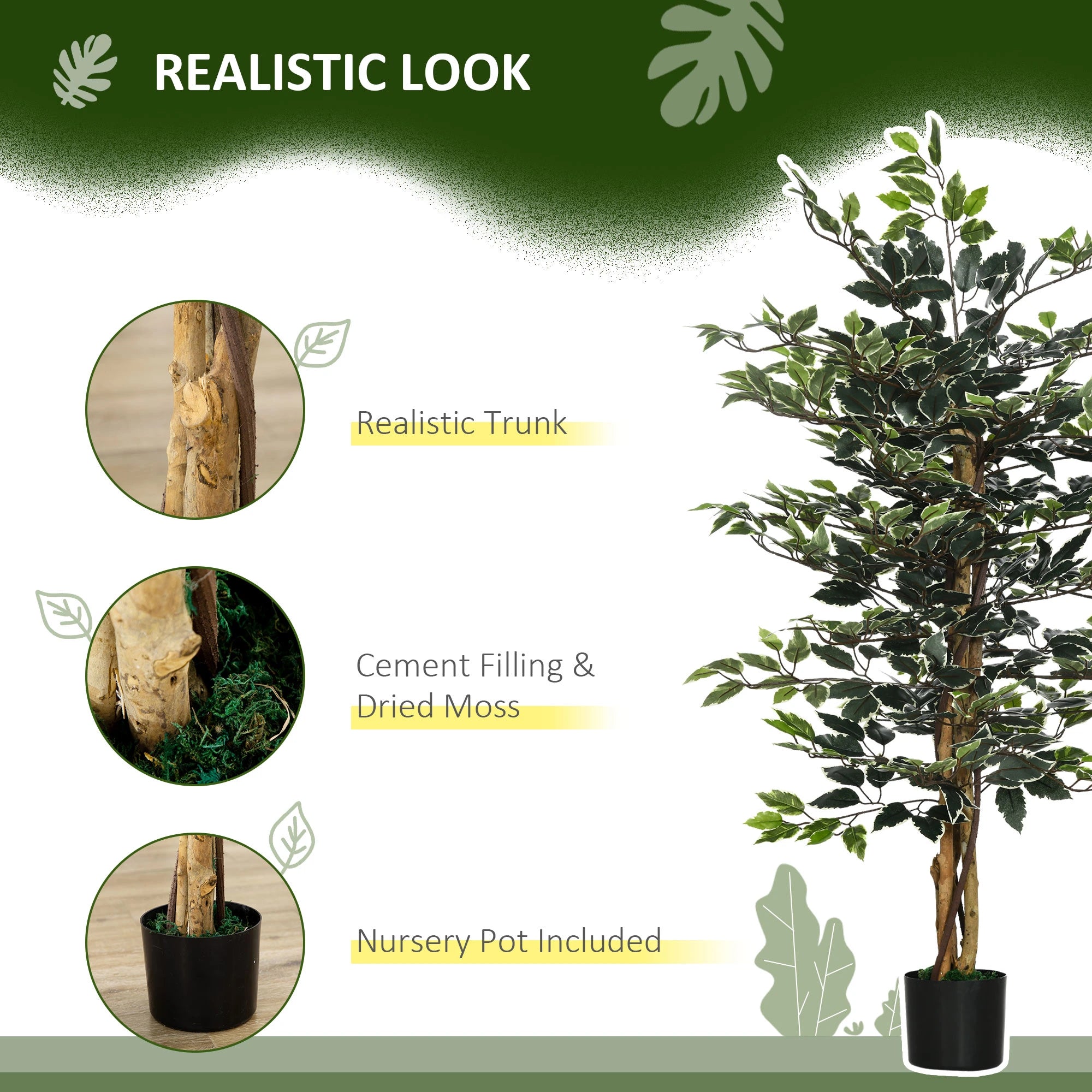 4.3FT Artificial Ficus Tree, Fake Plant in Nursery Pot, Indoor Decor Artificial Trees at Gallery Canada