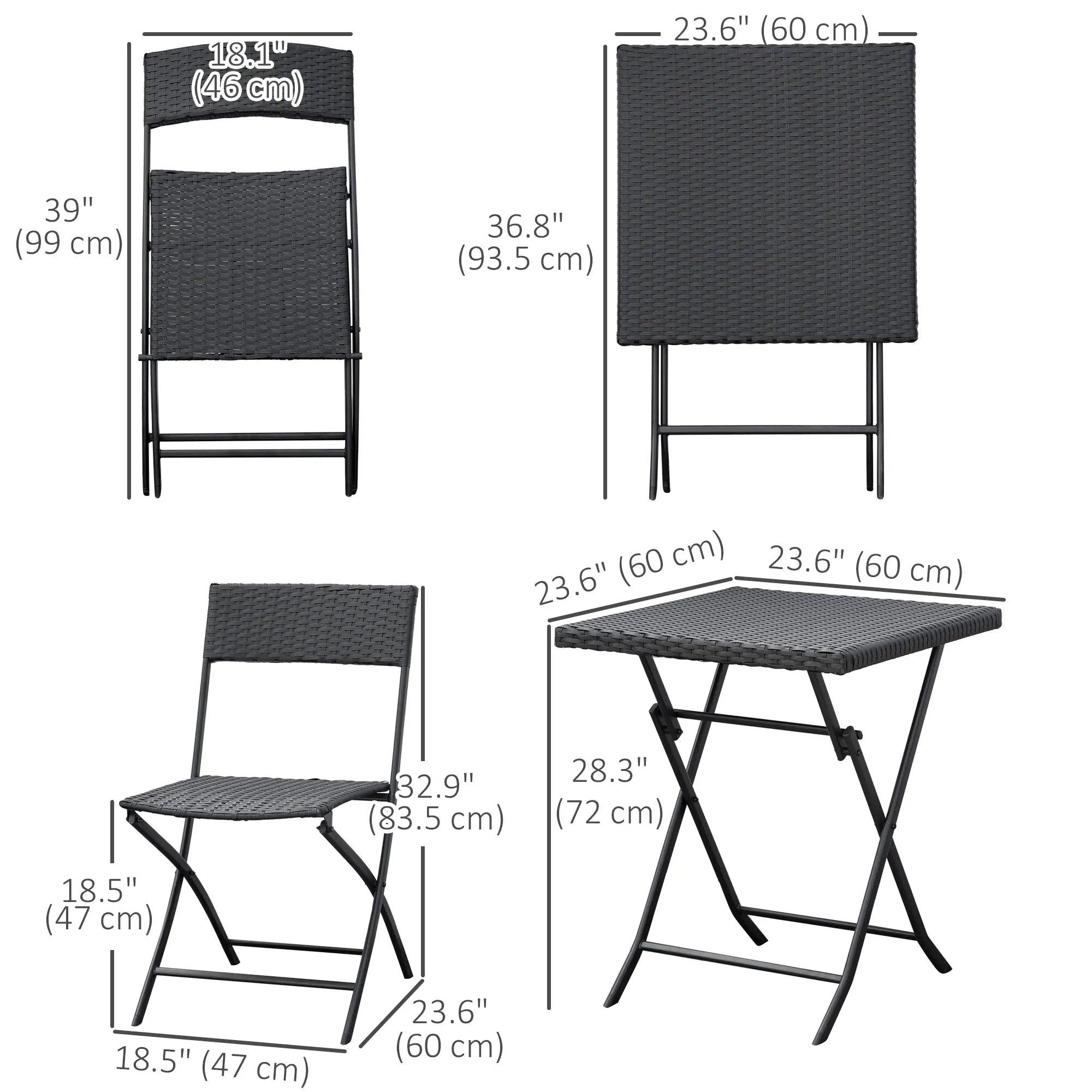 3-Piece Outdoor Folding Rattan Bistro Set, Mixed Brown, Brown Bistro Sets at Gallery Canada