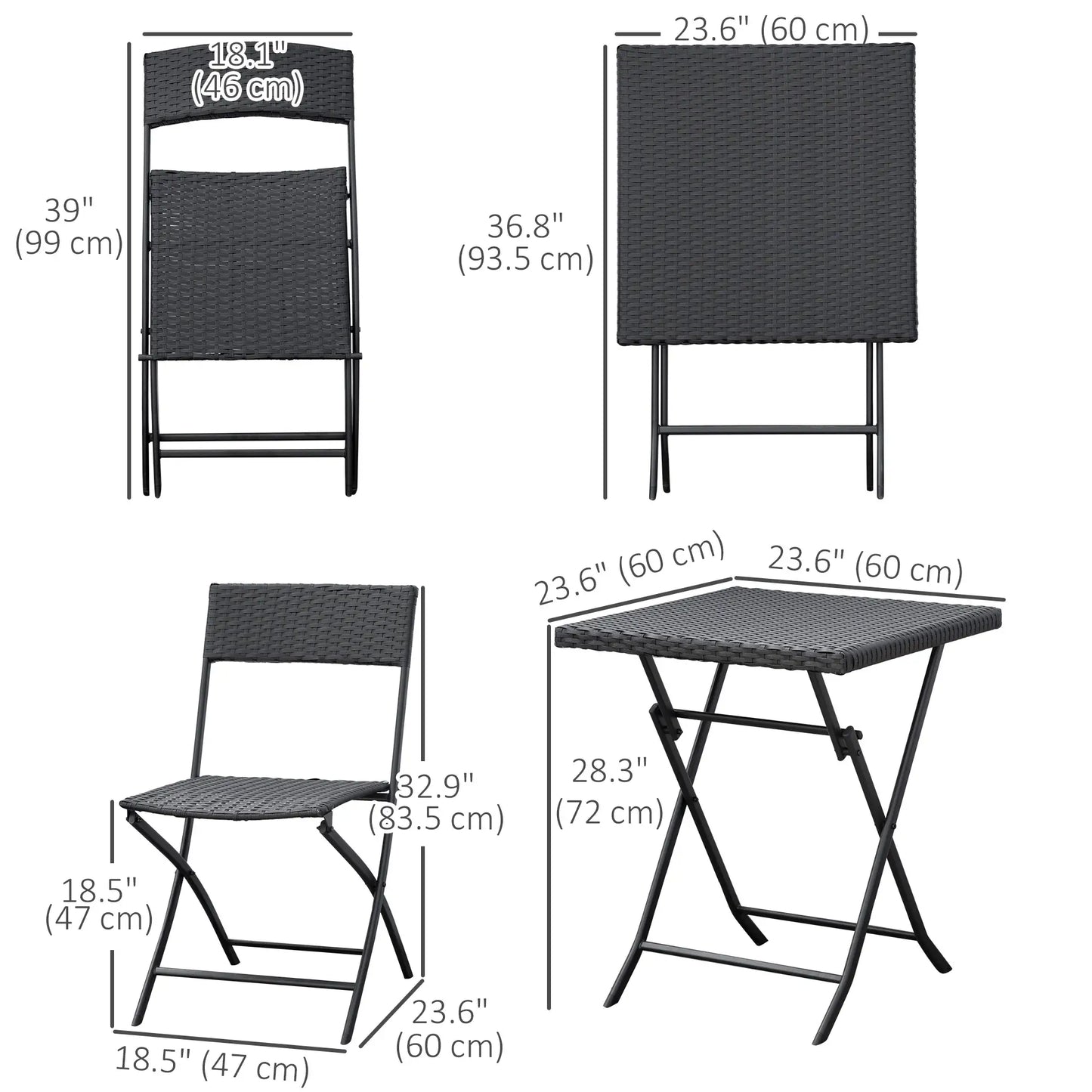 3-Piece Outdoor Folding Rattan Bistro Set, Mixed Brown, Brown Bistro Sets at Gallery Canada