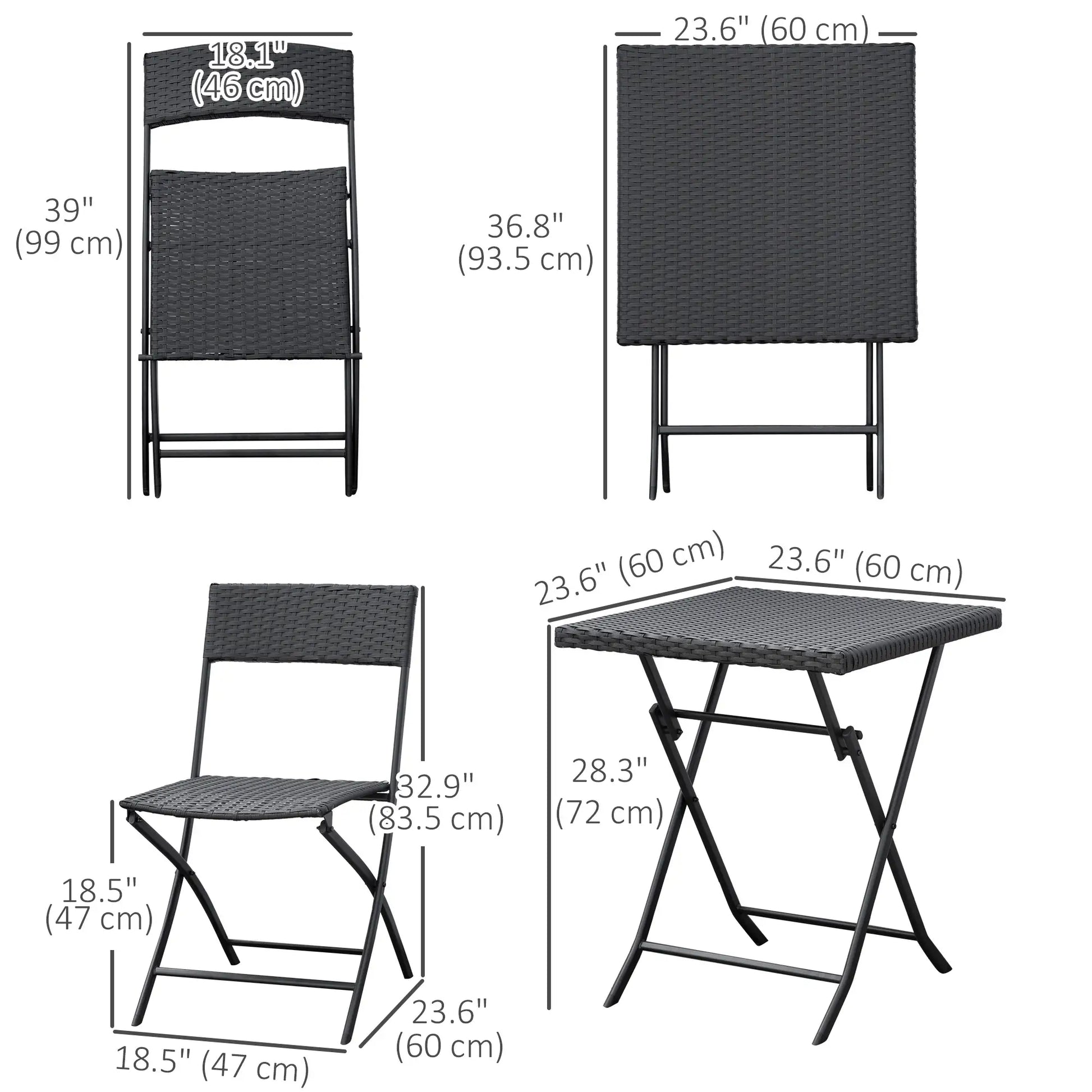 3-Piece Outdoor Folding Rattan Bistro Set, Mixed Brown, Brown Bistro Sets at Gallery Canada