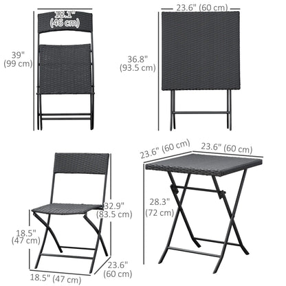 3-Piece Outdoor Folding Rattan Bistro Set, Mixed Brown, Brown Bistro Sets at Gallery Canada