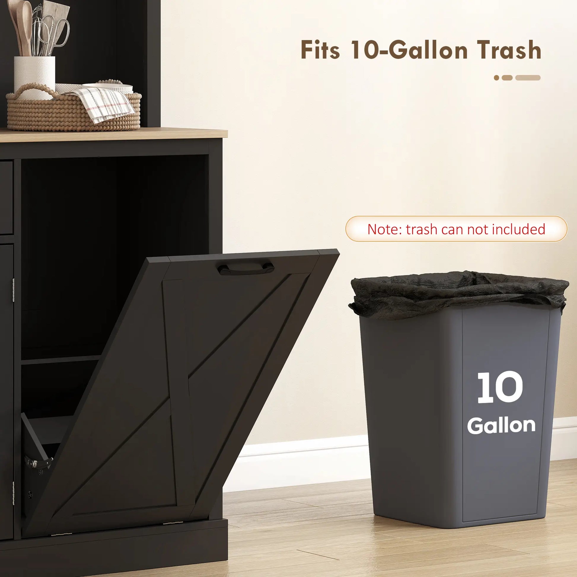 69 Inch Pantry Cabinet with Charging Station, Microwave Stand, Tilt-Out Trash Can, Black Kitchen Pantry Cabinets at Gallery Canada