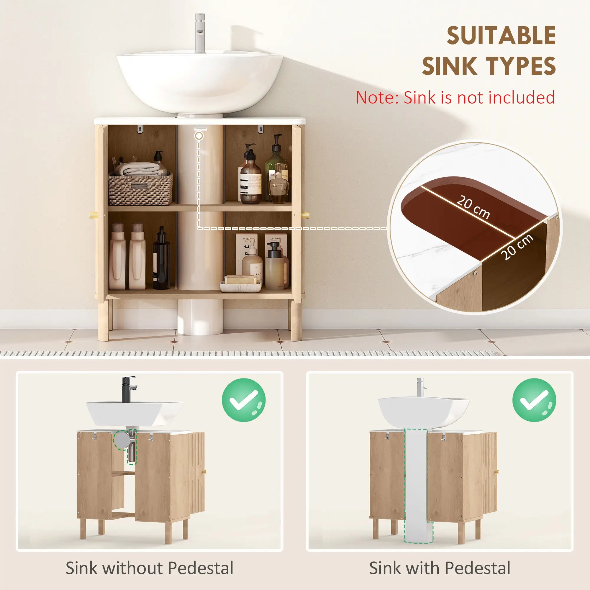 Floor Standing Bathroom Vanity, Bathroom Vanity Cabinet with Adjustable Shelf, Oak Sink Cabinets at Gallery Canada