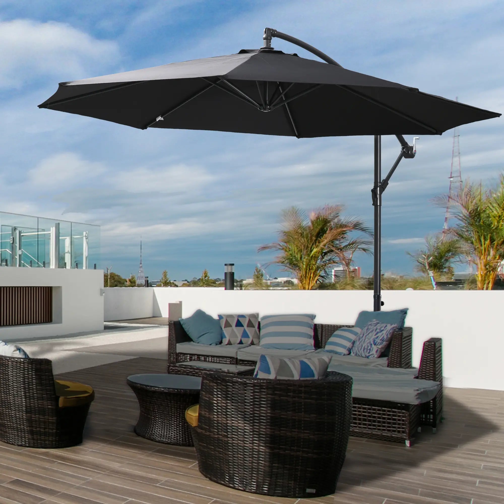 9.7ft Offset Patio Umbrella, 8 Ribs, Crank Handle, Black Offset Cantilever Umbrellas at Gallery Canada