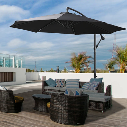 9.7ft Offset Patio Umbrella, 8 Ribs, Crank Handle, Black Offset Cantilever Umbrellas at Gallery Canada