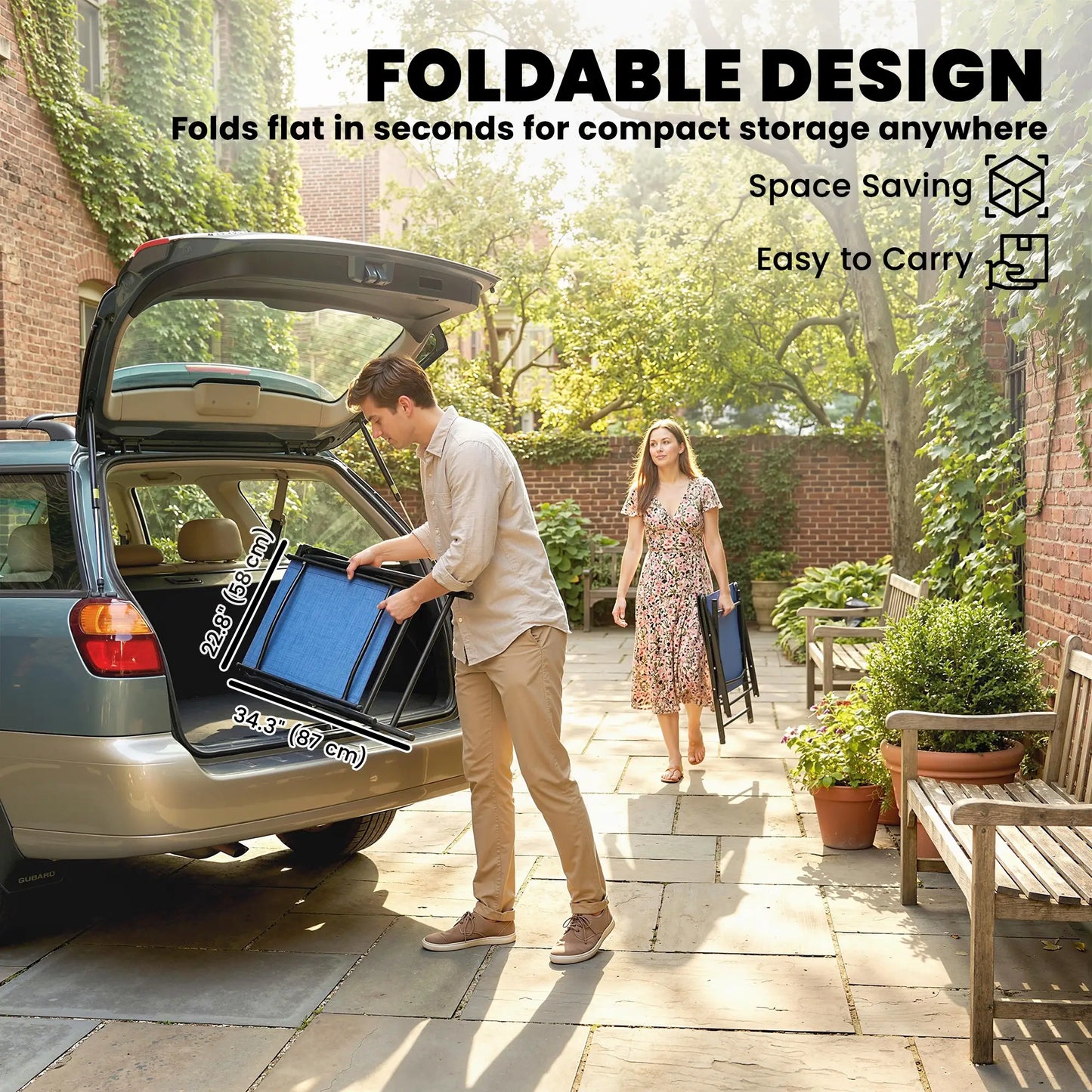 Folding Patio Chairs Set of 4, High Back Outdoor Dining Chairs, Blue Patio Chairs at Gallery Canada
