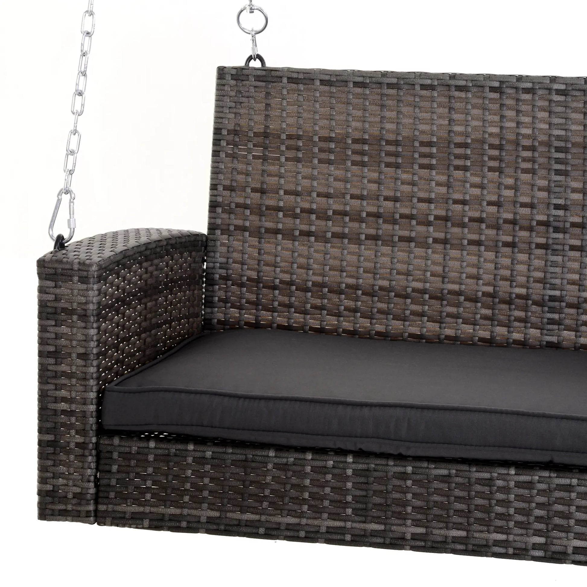 2-Person Patio Swing, Outdoor Rattan Hanging Bench with Cushion, 7.2 ft Steel Chains, Grey Hanging Porch Swings at Gallery Canada