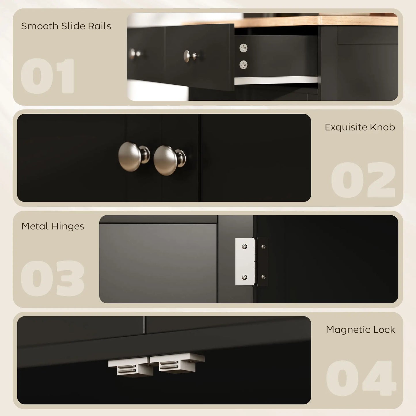 Sideboard Buffet Cabinet, 27" with Adjustable Shelf, 2 Drawers, 2 Doors, Black Kitchen Pantry Cabinets at Gallery Canada