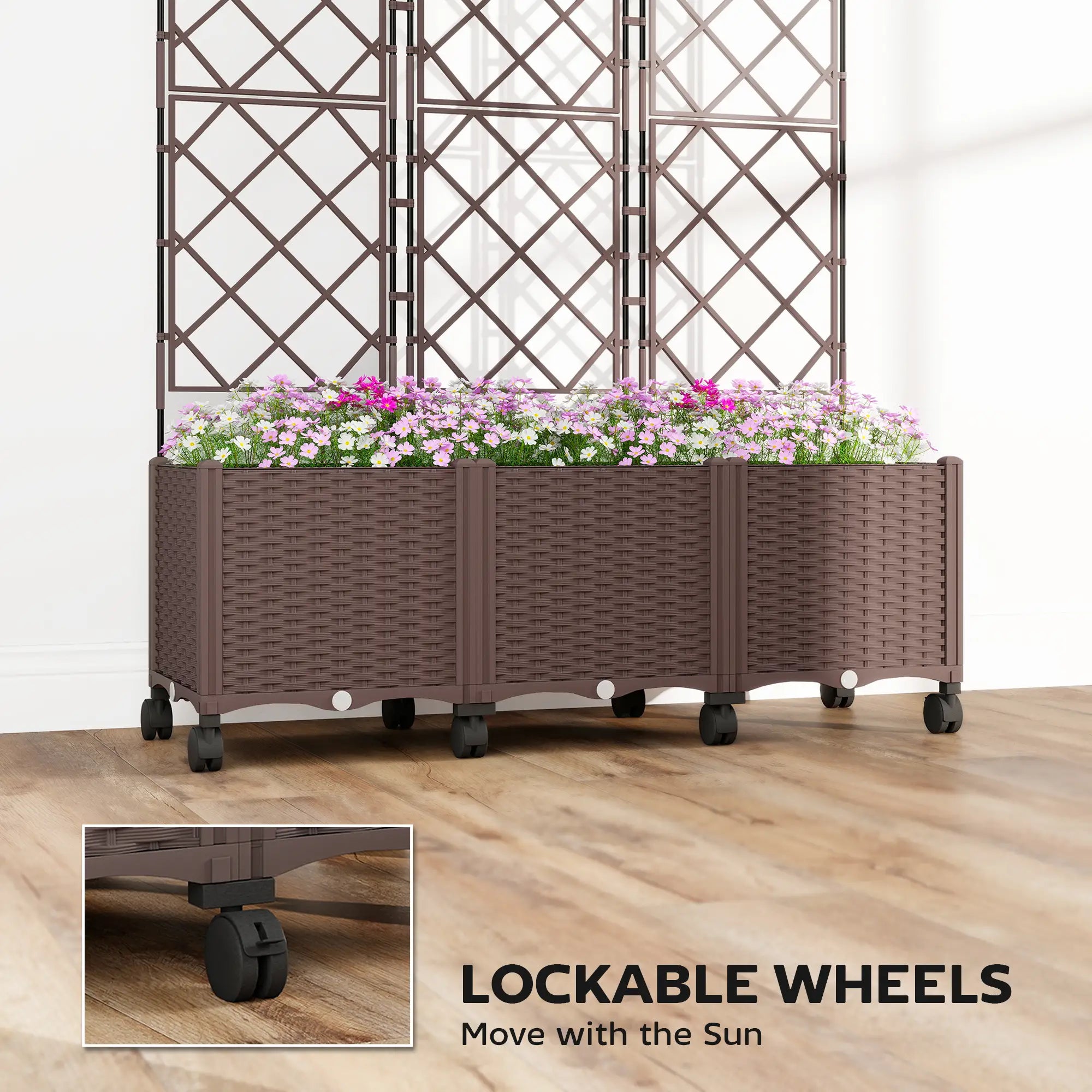 Plastic Raised Garden Bed With Trellis, Self Watering Planter Box With Wheels Raised Garden Beds at Gallery Canada