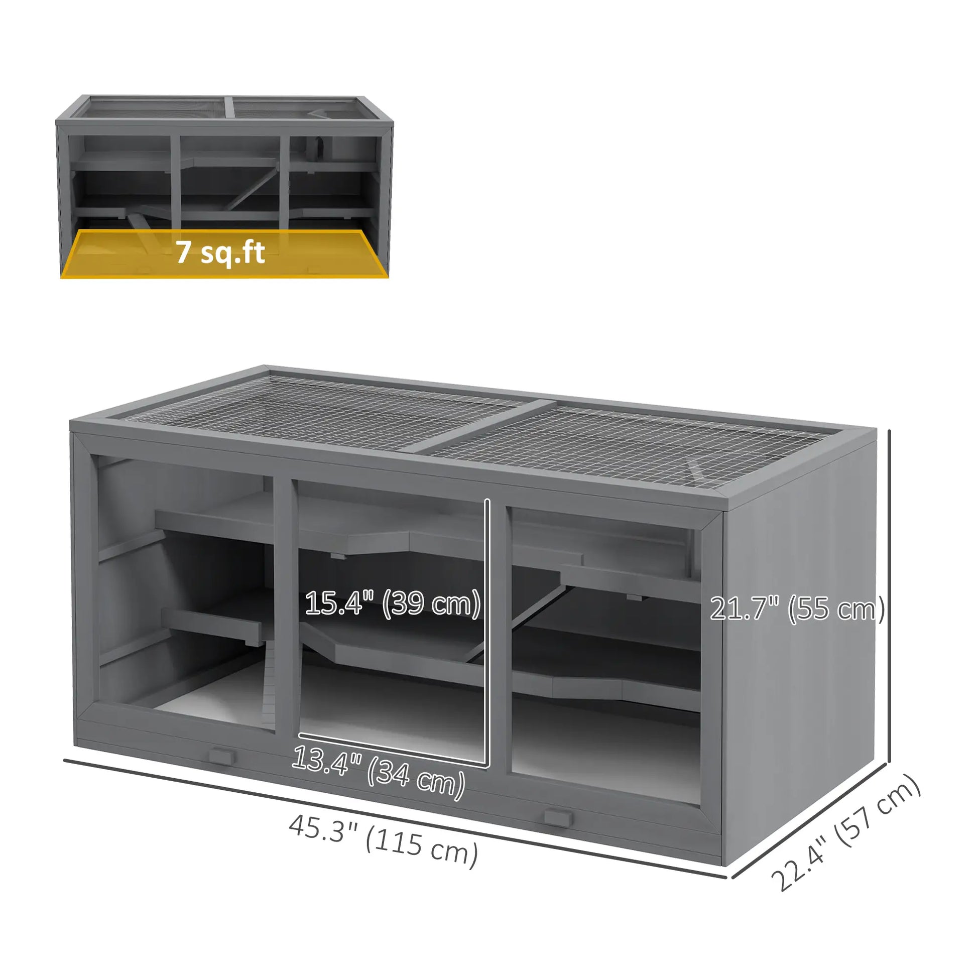 Wooden Hamster Cage, Rat Cage with Slide, Tray, Grey Hamster Cages at Gallery Canada