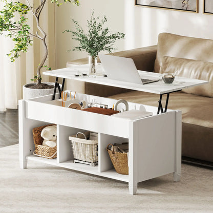 Lift Top Coffee Table, Storage Shelves, Hidden Compartment, 41" L, White Coffee Tables at Gallery Canada