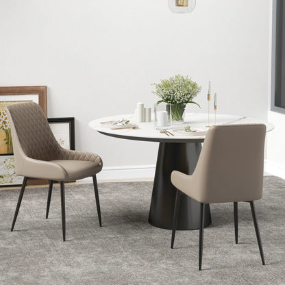 Modern Dining Chairs Set of 2, PU Leather, Metal Legs, Khaki Dining Chairs at Gallery Canada