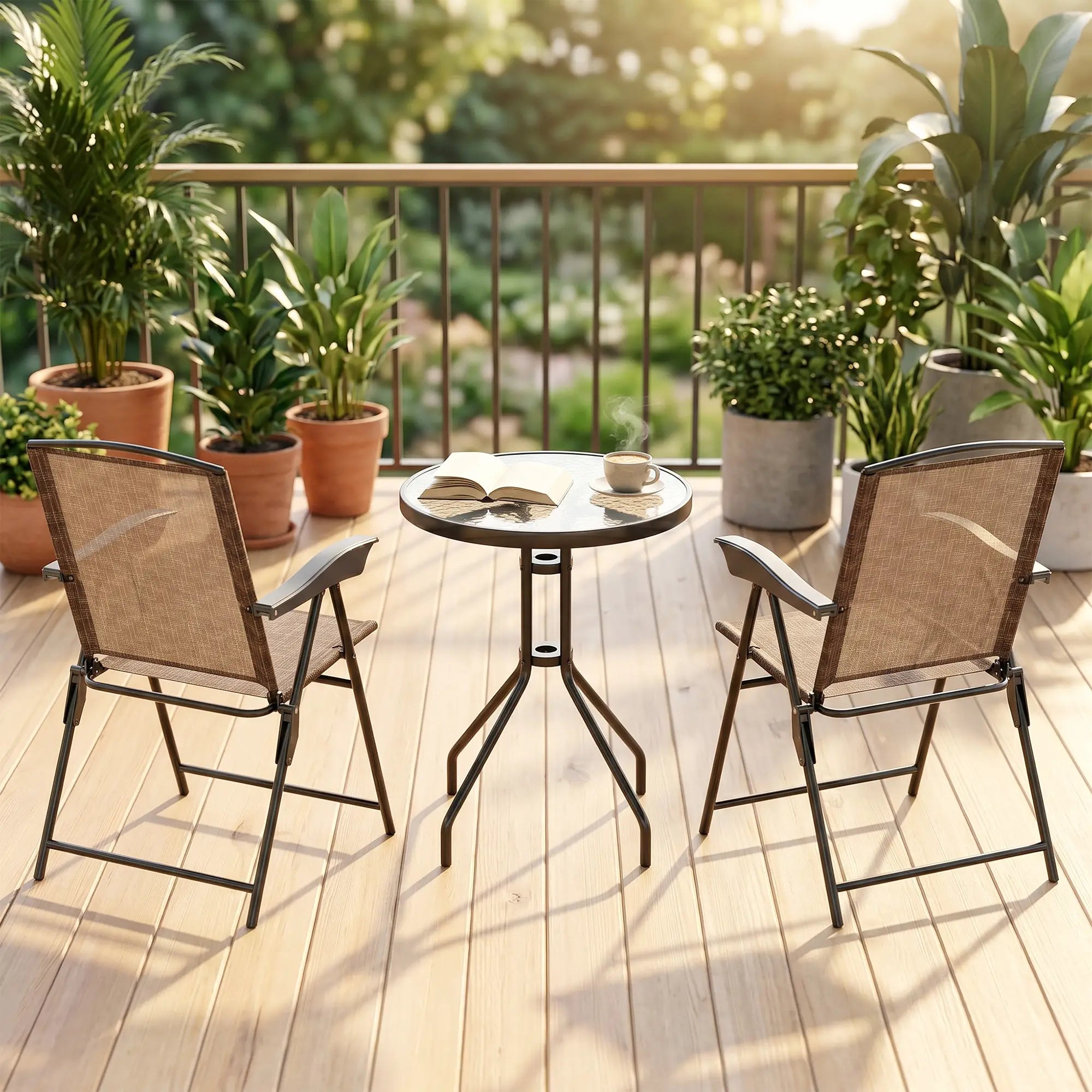 Folding Outdoor Bistro Set, Patio Table and Chairs, Brown Bistro Sets at Gallery Canada