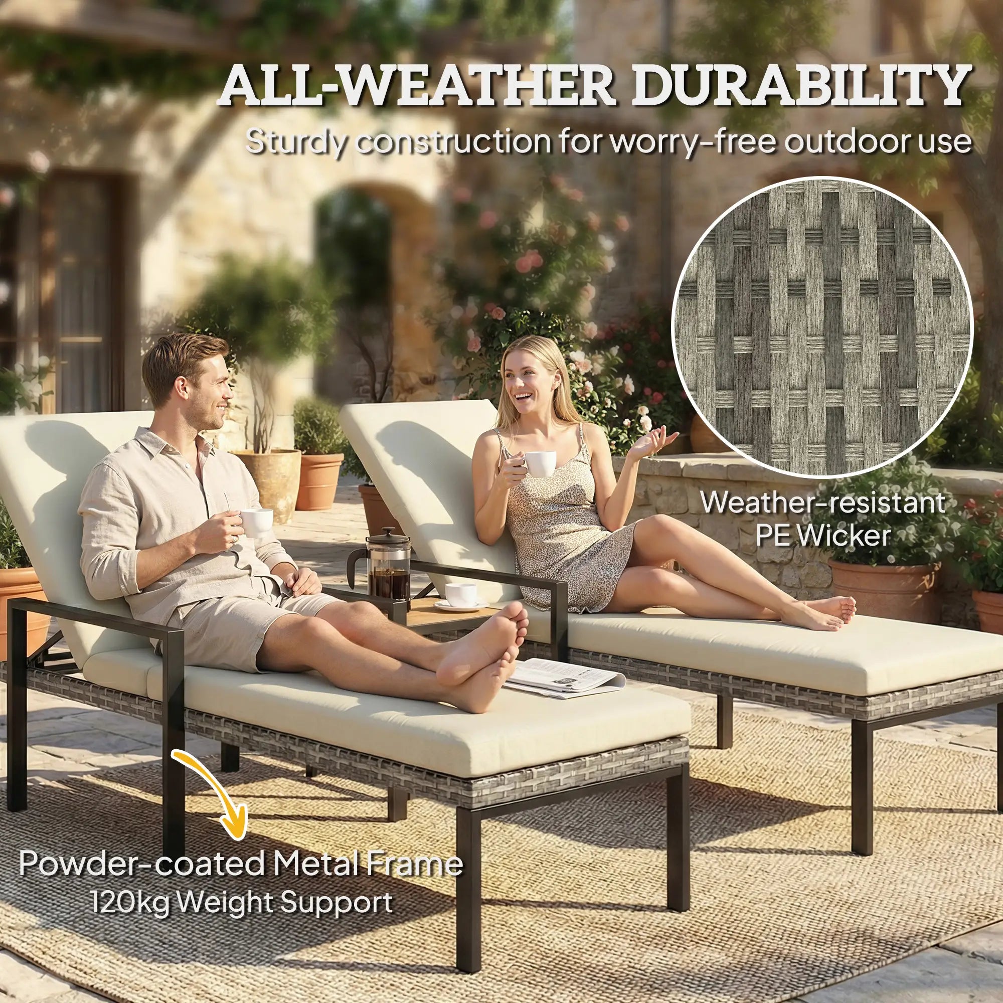 Outdoor Wicker Chaise Lounge Chairs, Set of 2, 5-Level Adjustable Backrest Wicker Chaise Loungers at Gallery Canada