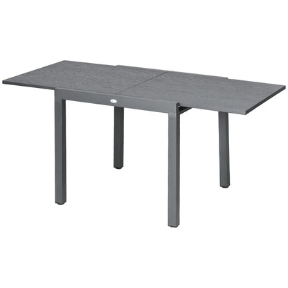 31.5"-63" Extendable Outdoor Dining Table, Aluminium Frame, Steel Tabletop, Dark Grey Patio Dinning Tables Dark Grey with Wood Grain at Gallery Canada